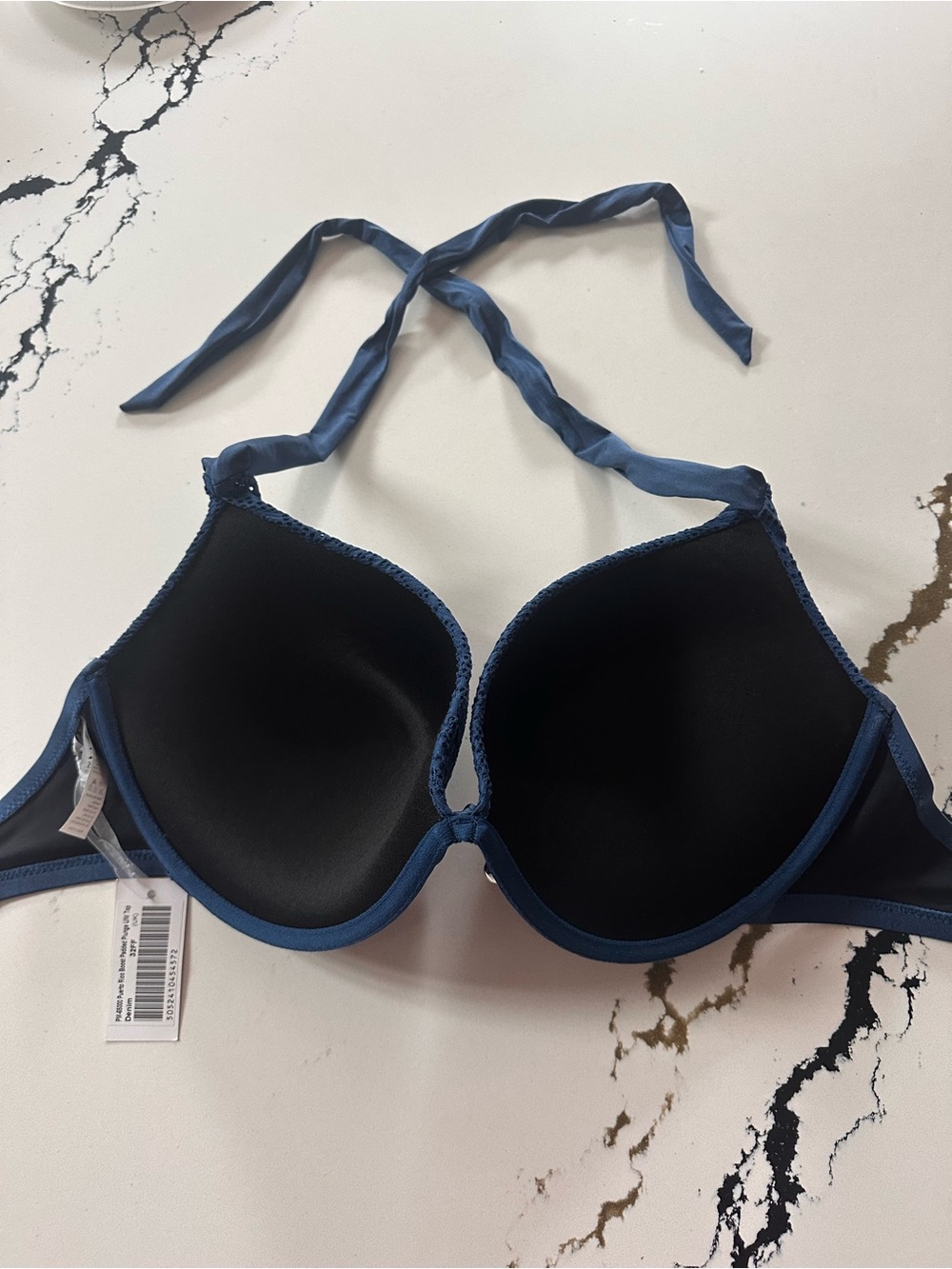Pour Moi Lace Padded Push-up Bikini Top, Halter Neck, Size 32FF UK/ 32H US, Blue - Picture 5 of 7